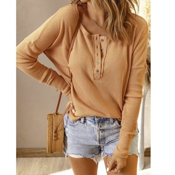 BillaBong Any Day Long Sleeve Henley Waffle Knit Top - Picture 4 of 13